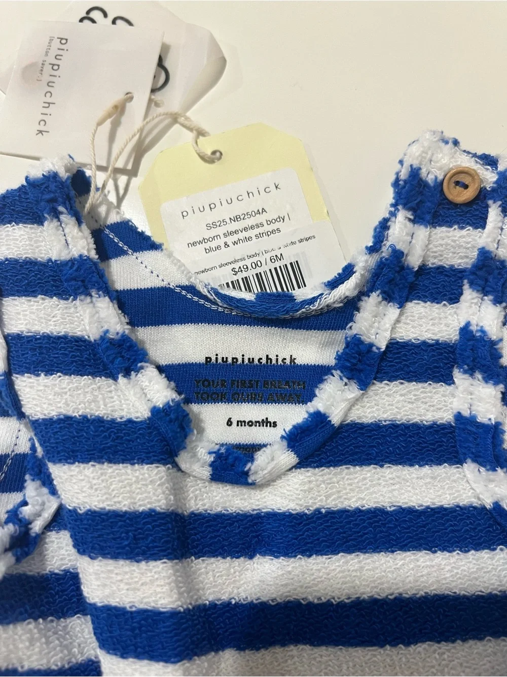 Blue and White Striped Terry One-Piece for Baby boy
